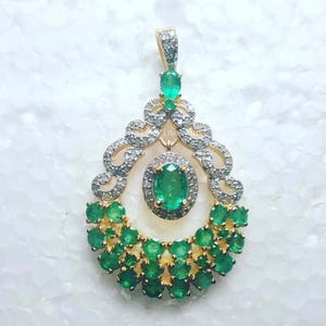 Designer Pendant Precious Emerald Gemstone 925 Solid Sterling Silver Natural Pave Diamond Natural Green Emerald Gemstone handmade Jewelry