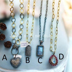 Colgante con cierre de langosta, collar con colgante de diamantes pavé naturales, colgante de plata de ley 925, collar de cadena de eslabones, joyería con zafiro multicapa