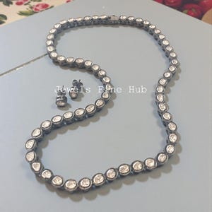 Natuurlijke plak gesneden polki-sieraden set massief 925 sterlingzilveren hanger ketting natuurlijke effenen polki diamant lange ketting sieraden