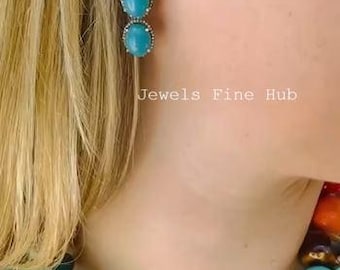 Natural Aquamarine Gemstone Earring Dangle Drop Earring 925 Sterling Silver Earring Natural Pave Diamond Earring Fine Gift for her Jewelry