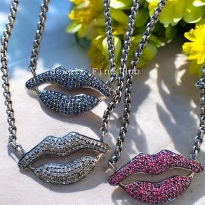 Lips Kiss Charm 1 pcs Pendant, Natural Pave Diamond Ruby Sapphire, 925 Sterling Silver