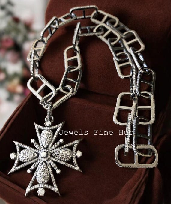 Handmade 925 Sterling Silver Cross Pendant, Link Chain Necklace