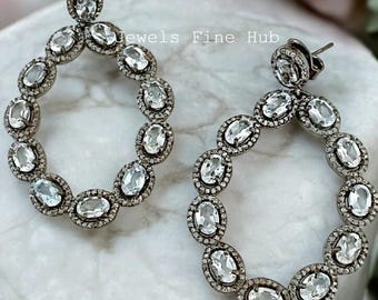 Oval Cut Aquamarine Gemstone Natural Aquamarine Gemstone Earring Dangle Drop Earring Solid 925 Sterling Silver Pave Diamond Fine Jewelry