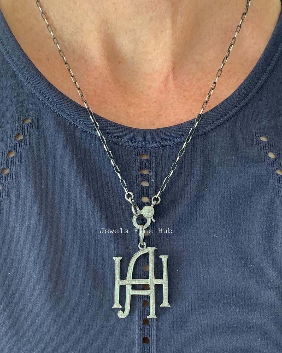 Pave Diamond Initial Pendant Necklace - 925 Sterling Silver A H