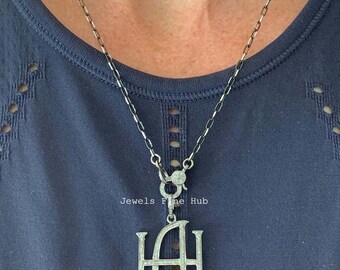 Pave Diamond Initial Pendant Necklace - 925 Sterling Silver A H