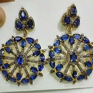 Pendiente colgante de plata de ley 925 maciza con pavé de diamantes naturales, pendiente de piedra preciosa de cianita azul natural, regalo de fiesta para ella, joyería