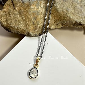 925 Sterling Silver Tear Drop Pendant Necklace Natural Polki Diamond, Dainty Gold Pendant Jewelry