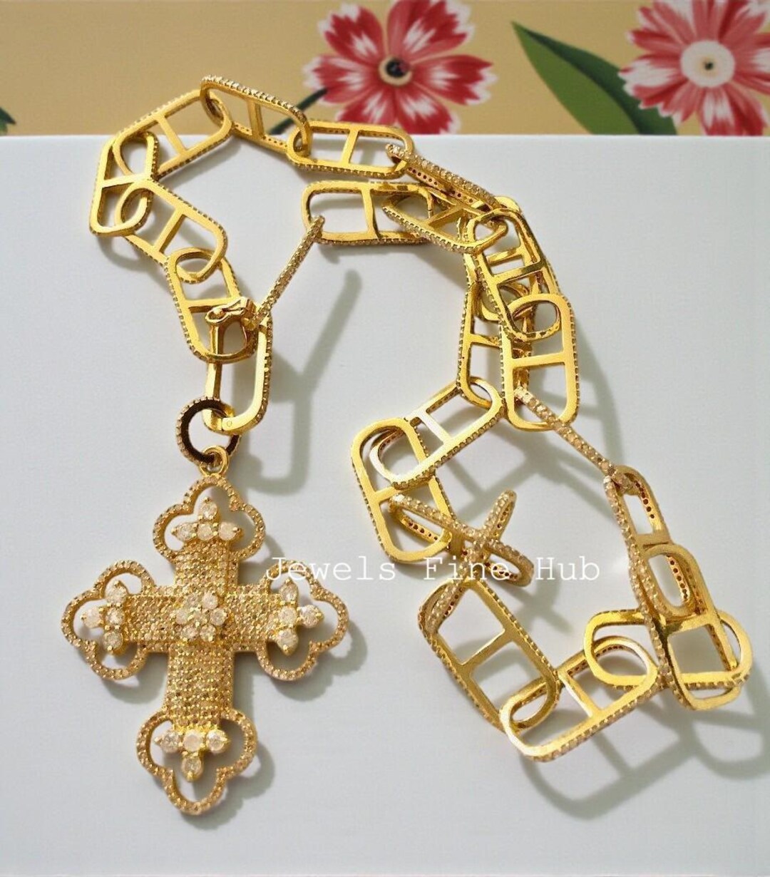 Interlocking Chain Necklace Solid 925 Sterling Silver Religious Cross ...