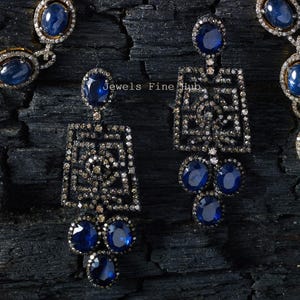 Pendiente colgante de plata de ley 925 con forma de gota de agua, pendiente de diamante pavé natural, pendiente de piedra preciosa de cianita azul natural, regalo de fiesta, joyería para ella