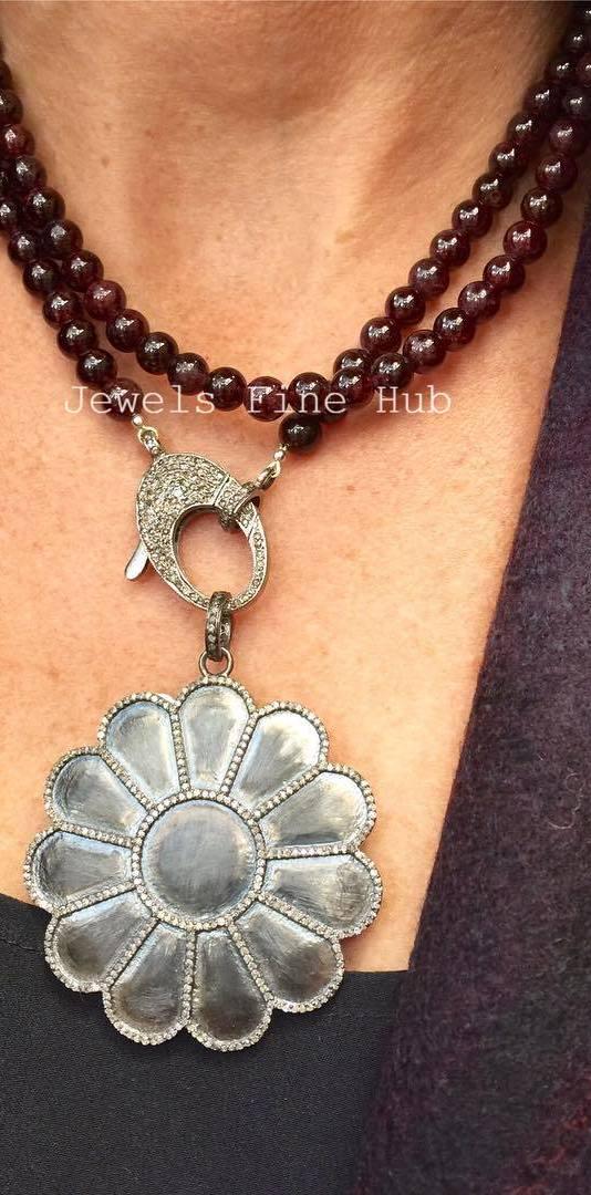 Collana In Giada Rossa Naturale Sfaccettata 10mm - Placcato Argento 18'' - Fatto A Mano