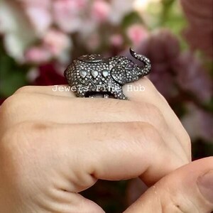Bague pour amoureux des animaux, bague en diamants pavés naturels, cadeau d'anniversaire en argent sterling 925, bijoux en rubis rouge naturel, bague design éléphant