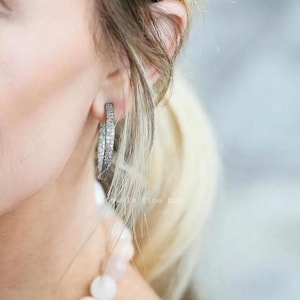 Double Line Diamond Round Hoop Earring Solid 925 Sterling Silver Natural Pave Diamond Fine Jewelry Handmade Designer Party Wear Gift jewelry