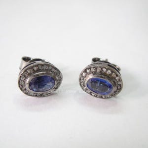 Pendiente de cianita con diamante pavé natural hecho a mano, pendiente de plata esterlina sólida 925, piedra preciosa de cianita azul natural, regalo de boda, joyería para ella
