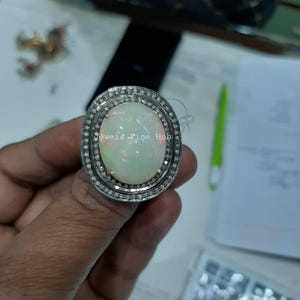 Natural Pave Diamond Ring Jewelry Solid 925 Sterling Silver Natural White Ethiopian Multi Fire Opal Ring Fine Jewelry Party Gift for her