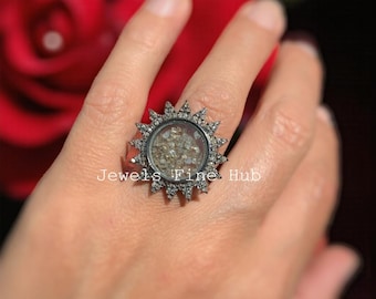 Viktoriansk Starburst-diamantring, 925 sterlingsilver, kristallkvarts