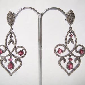 Natural Pave Diamond Handmade Pink Tourmaline Earring Solid 925 Sterling Silver Natural Tourmaline Gemstone Earring Anniversary gift Jewelry