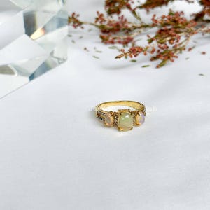 Natural Pave Diamond Ring Jewelry Solid 925 Sterling Silver Natural White Ethiopian Multi Fire Opal Ring Fine Jewelry Party Gift for her