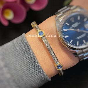 Armreif mit Pavé-Diamanten, natürlicher blauer Kyanit, Sterlingsilber