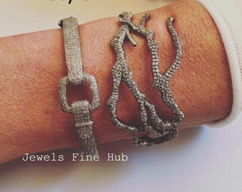 Antler Design bangle Bracelet Solid 925 Sterling Silver Natural Pave Diamond Belt Buckle Shape Bracelet Victorian Cuff bangle Fine jewelry