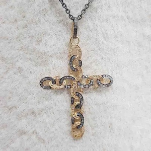Natural Pave Diamond Pendant 925 Solid Sterling Silver Chain Necklace Cross Design Pendant Necklace Fine Jewelry Party Gift for her Jewelry