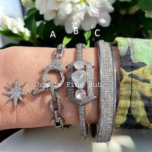 Pulsera hecha a mano, plata de ley 925, brazalete con diamantes naturales engastados, joyería con diamantes Polki de talla laminada.