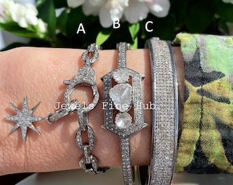 Pulsera rígida de diamantes pavé naturales, plata de ley 925, joyería hecha a mano, pulsera rígida con diamantes Polki de corte laminado, regalo de boda