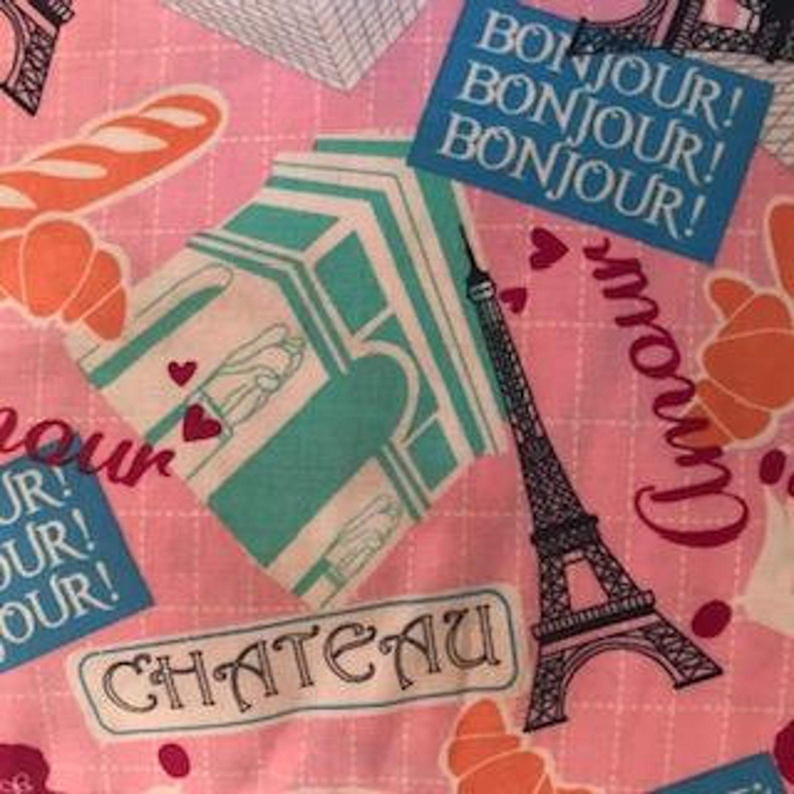 Paris France Cotton Fabric By The Yard Etsy