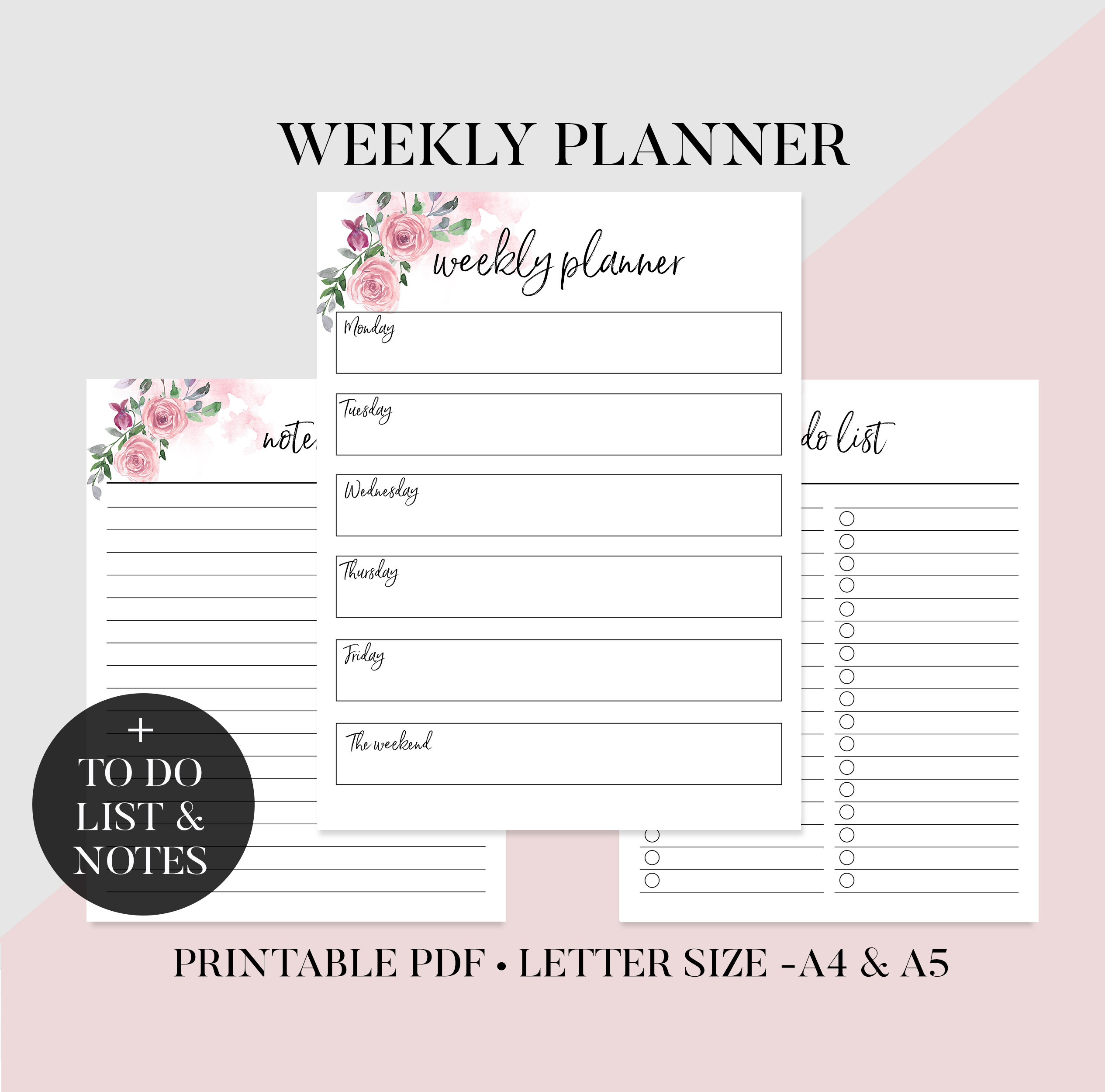 Weekly Planner Printable Printable Weekly Floral Weekly | Etsy