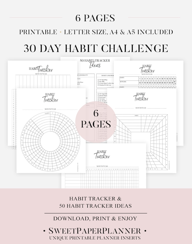 30 Day Habit Challenge Habit Tracker Printable Monthly Habit | Etsy