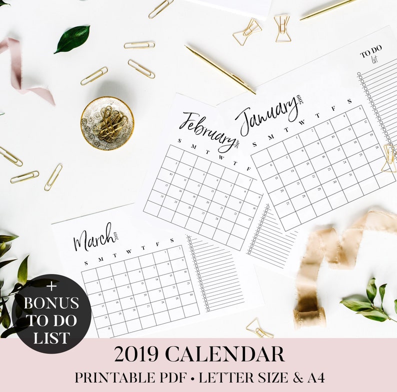2019 Calendar To Do List Printable Calendar Rustic 2019 Etsy