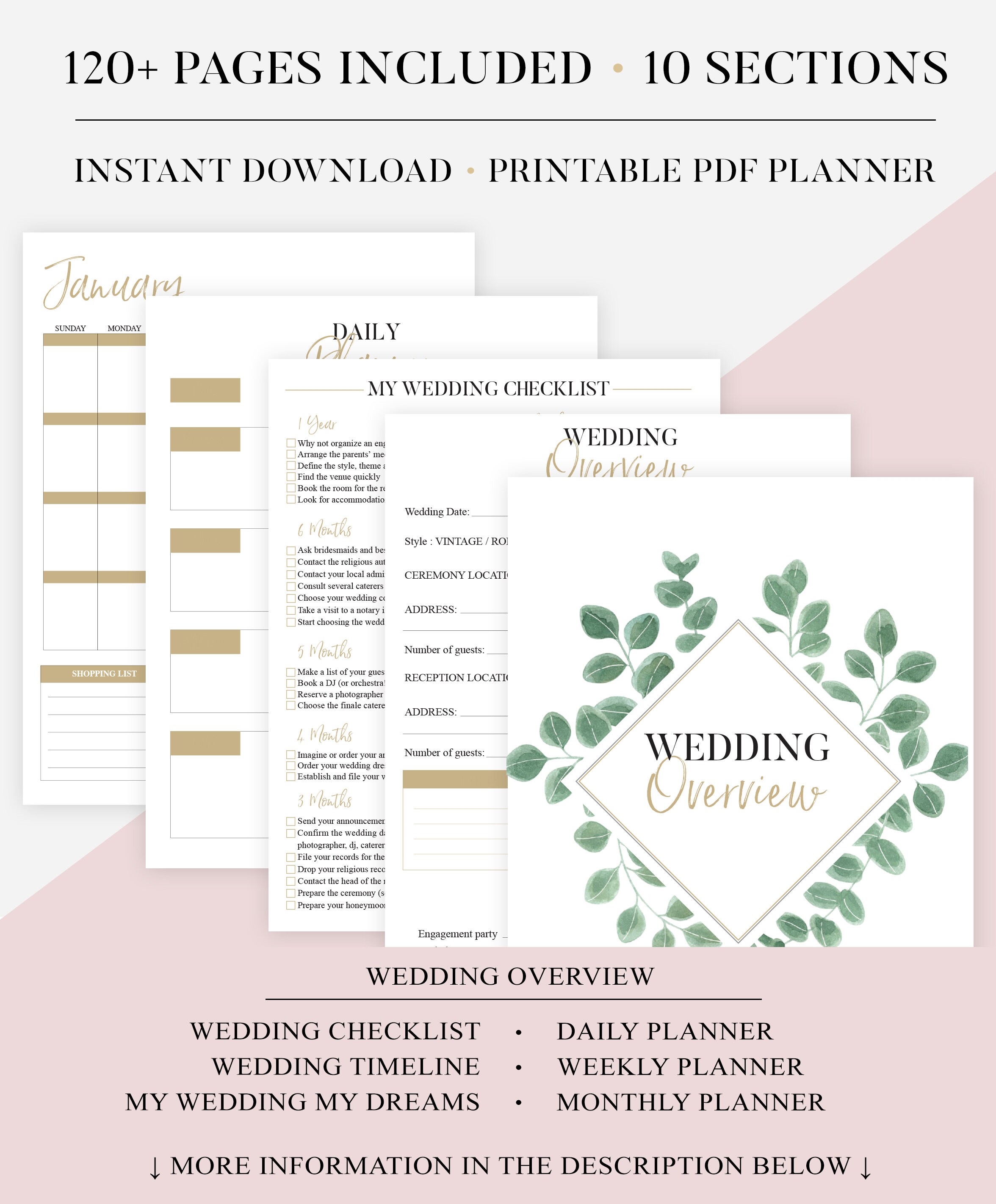 Ultimate Wedding Planner Printable Greenery Wedding | Etsy