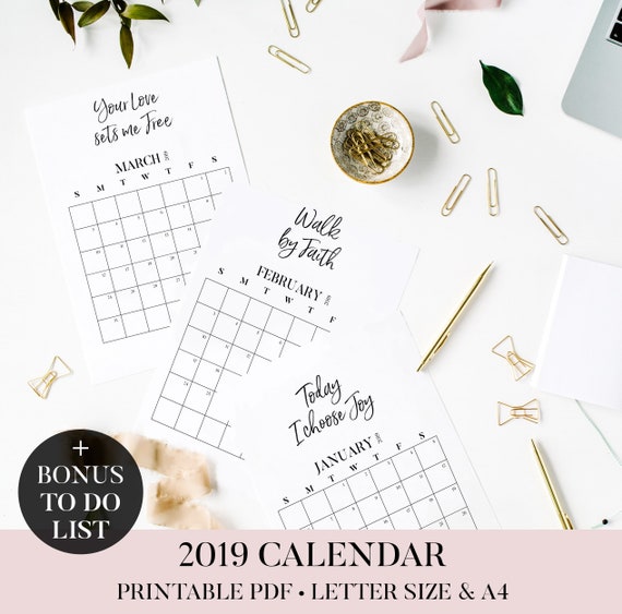 2019 Bible Verses Calendar To Do List Printable Christian Etsy