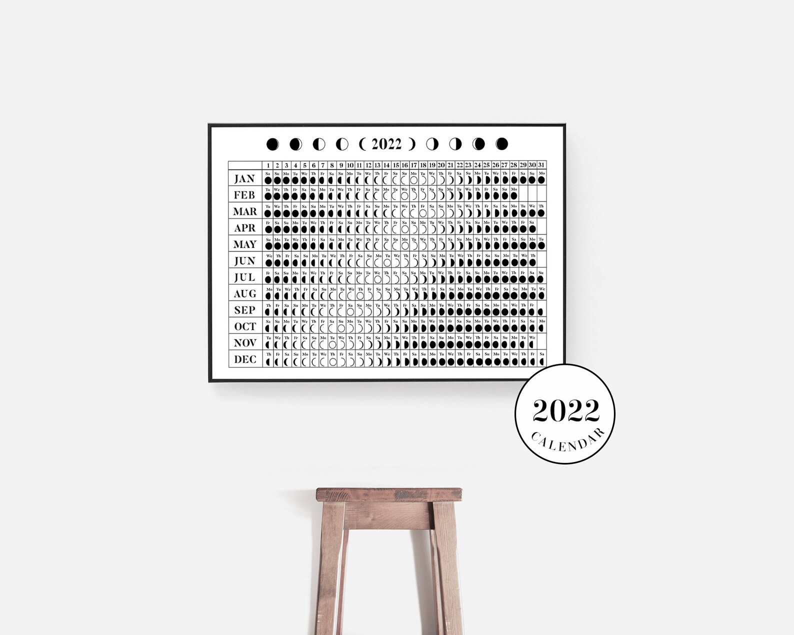 2022 Lunar Phase Wall Planner Printable Wall Calendar 2022 | Etsy