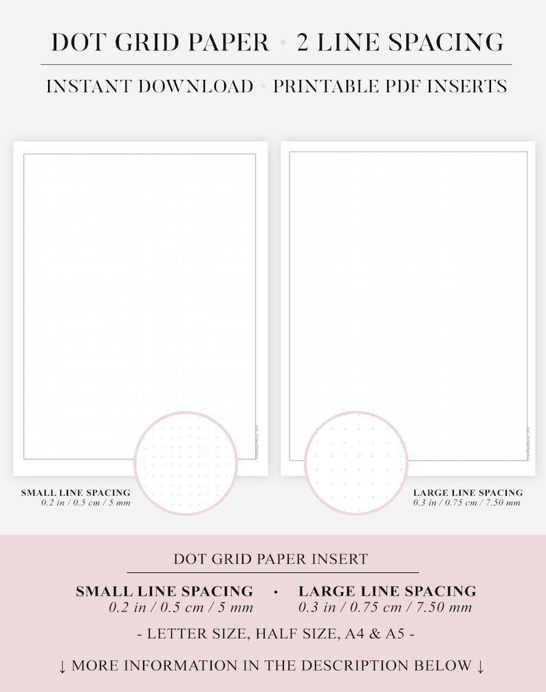 Printable Planner Paper Set Inserts dot grid small and big Etsy