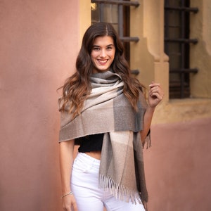 Soft Peruvian Alpaca stole Scarf Luxury shawl in 100% Baby-Alpaca Model-Color BEIGE-GREY Alpaca shawl image 1