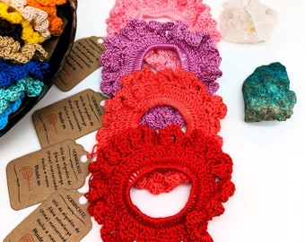 100% hand-knit Peruvian cotton scrunchie - soft, elegant, durable - Variations of reds and pinks