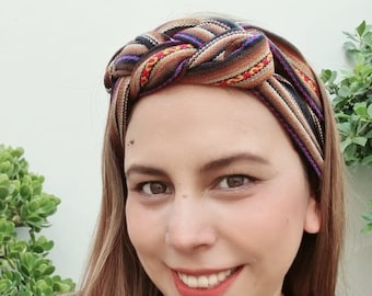 Exquisite Handmade Peruvian Fabric Headband Unique Accessory to Enhance Your Style | Brown Black | Ethnic hair headband