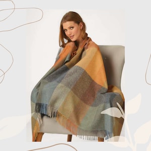Coperta di lusso in 100% Alpaca peruviano, Alpaca | Coperta in tessuto jacquard, tessuta a mano | Grigio, Blu e Marrone, Toni Tabacco | 130x180 centimetri