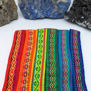 Nastro di lana intrecciato a mano da 2,5 cm - Motivi geometrici andini - Peru Inka Craft