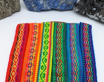 2.5cm Handwoven Wool Ribbon - Andean Geometric Patterns - Peruvian Inka Craft