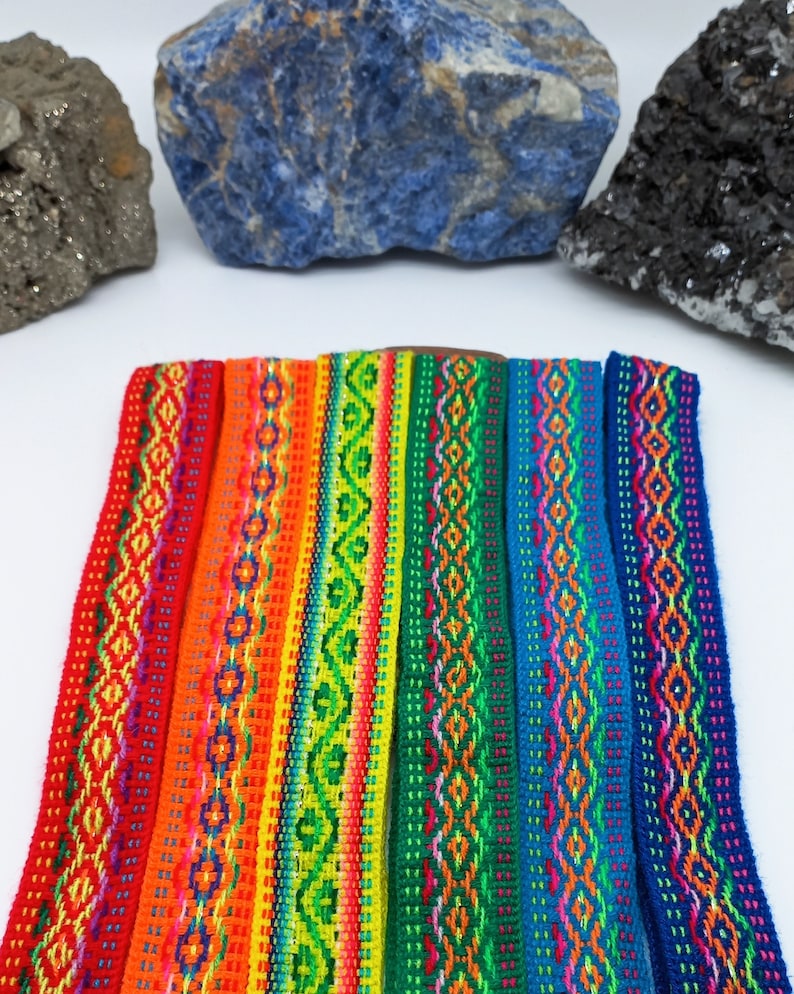 Andean Ribbons 2.5cm Handwoven Wool Ribbon - Andean Geometric Patterns - Peruvian Inka ...