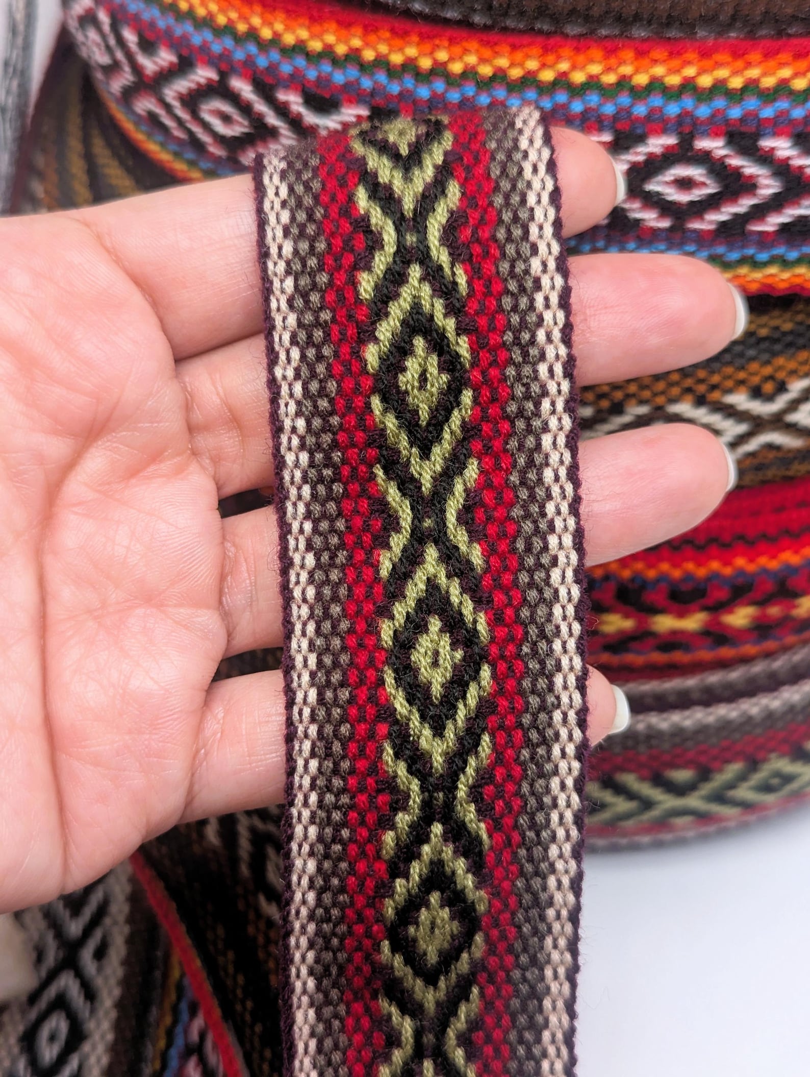 Andean Ribbons Natural Wool Ribbon From Peru – Handwoven on Loom – 3.5 Cm Wide – Sold ...