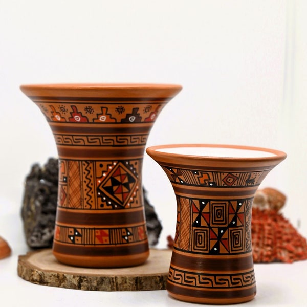 Couple of Inca Ceremonial Vase - Keros in Earth Tones, Brown and Orange - Inca Keros Peru - Q'eros