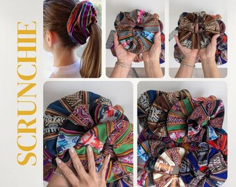 Handmade Peruvian Scrunchie Colorful Boho Hair Tie Customizable Ecofriendly Set of 1 3 or 6