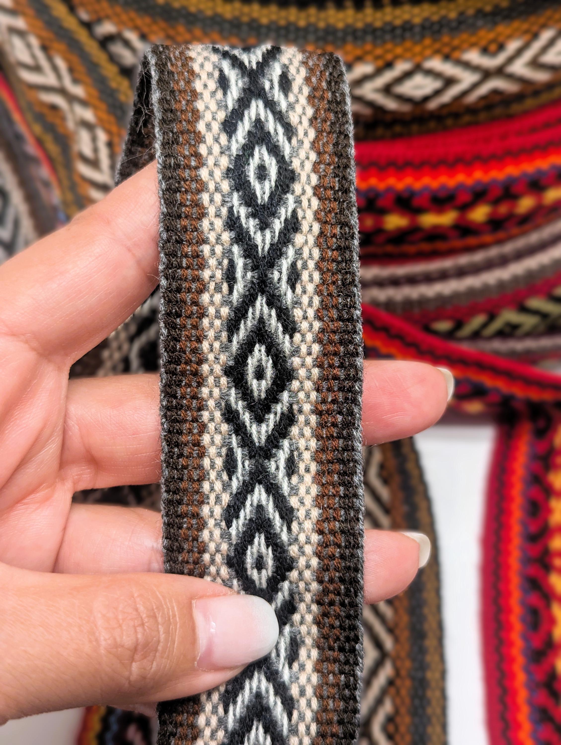 Andean Ribbons Natural Wool Ribbon From Peru – Handwoven on Loom – 3.5 Cm Wide – Sold ...