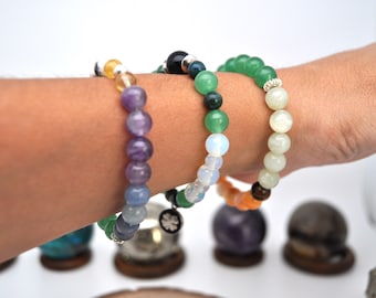 Bracelet de pierres naturelles et argent massif: Aventurine Vert & | Jade | Pierre de Lune | Rhodonite | Sodalite | Argent massif 950 |