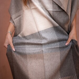 Soft Peruvian Alpaca stole Scarf Luxury shawl in 100% Baby-Alpaca Model-Color BEIGE-GREY Alpaca shawl image 3