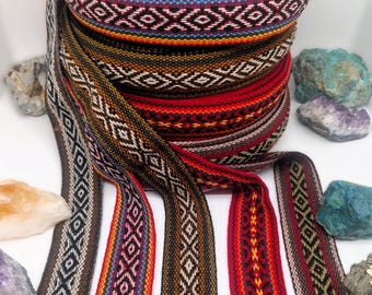 Natural Wool Ribbon from Peru – Handwoven on Loom – 3.5 cm Wide – Sold by the Meter – Andean Geometric Designs