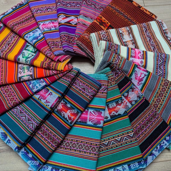 Peruvian Andean Chinchero Fabric – Handwoven Aguayo Textile – Inca Inspired Fabric Sold by the Meter – Craft & Home Decor