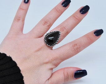 ONYX - Sterling zilveren ring met Onyx - Tijdloze elegantie, kunstwerk om te dragen - Verstelbare maat 53-55 FR